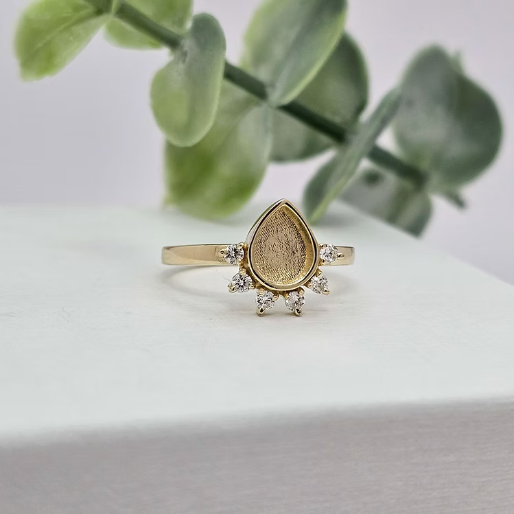 Teardrop Half Halo 9K Ring