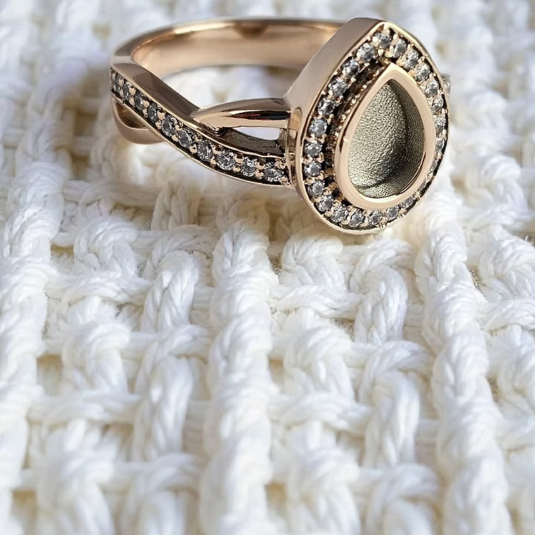 Pear Cross Pave 9K Ring