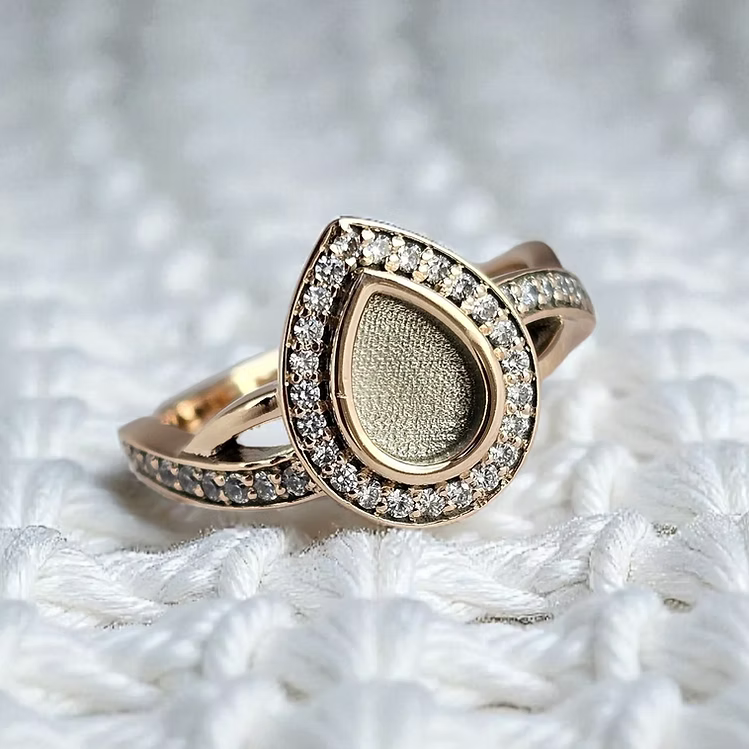 Pear Cross Pave 9K Ring